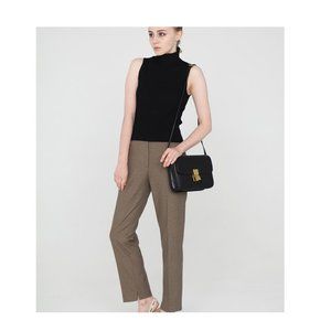 JeHouze women solid color shoulder medium purse leather messenger bag black